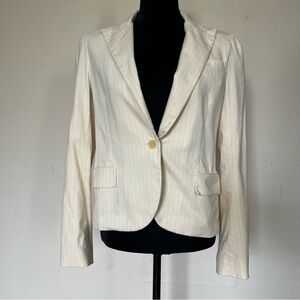 Theory Cream Pinstripe Tailored Womens Open Blazer Career Light Academia Size 10